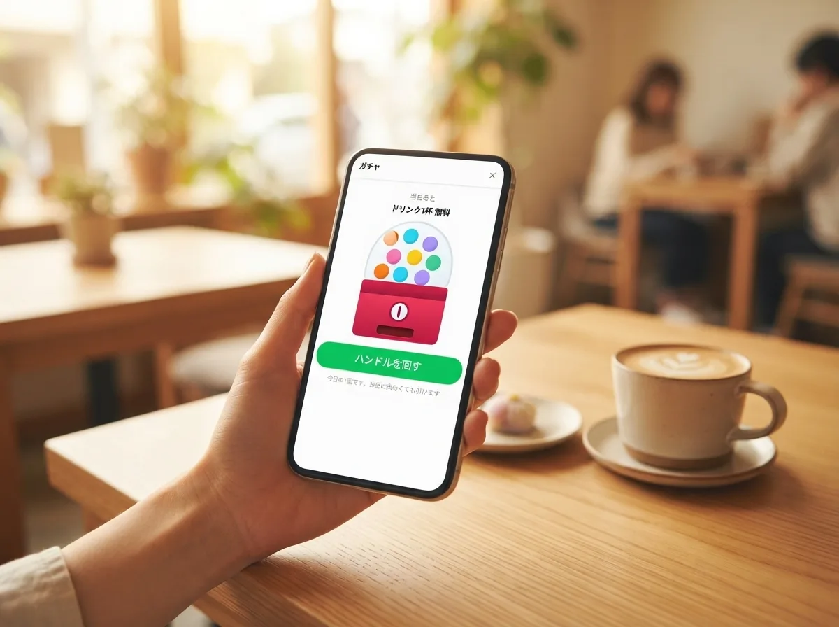スマートフォンでLINEの来店ガチャを開いている